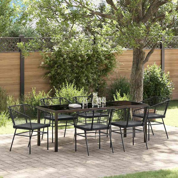 vidaXL Garten Essgruppe 7 pcs Schwarz Poly-Rattan
