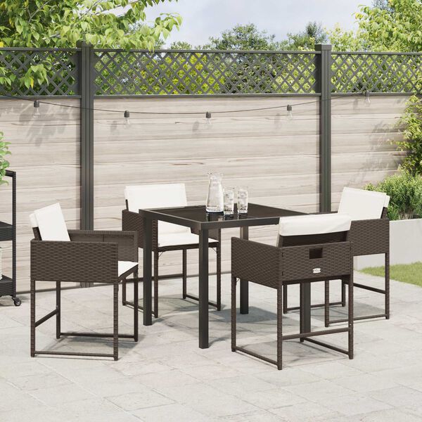 vidaXL Garten Essgruppe mit Kissen 5 pcs Braun Poly-Rattan