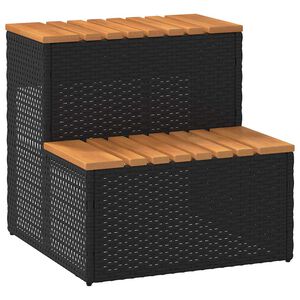 vidaXL Whirlpooltreppe Schwarz 50x50x50,5 cm Poly Rattan Akazie Massiv