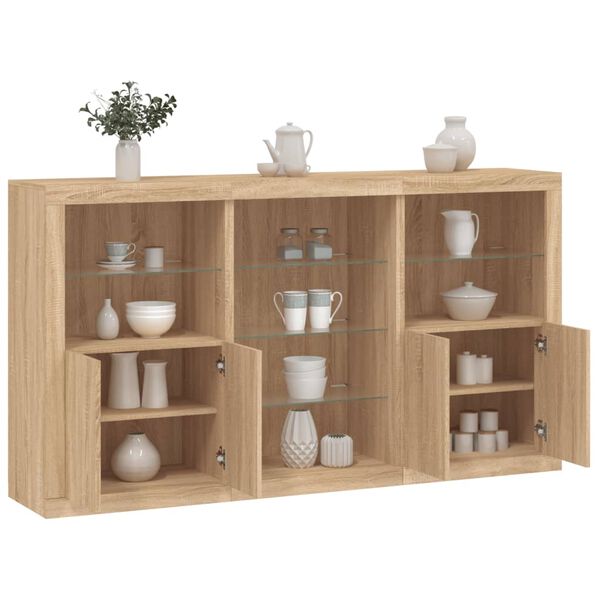 vidaXL Sideboard mit LED-Leuchten Sonoma-Eiche 181,5x37x100 cm