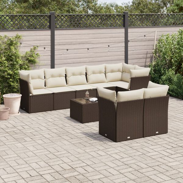 vidaXL 9-tlg. Garten-Sofagarnitur mit Kissen Braun Poly Rattan