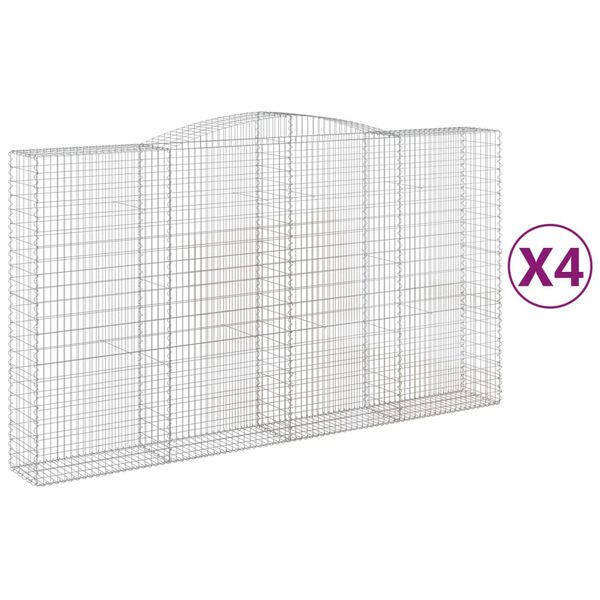 vidaXL Gabionen mit Hochbogen 4 Stk. 400x50x220/240cm Verzinktes Eisen