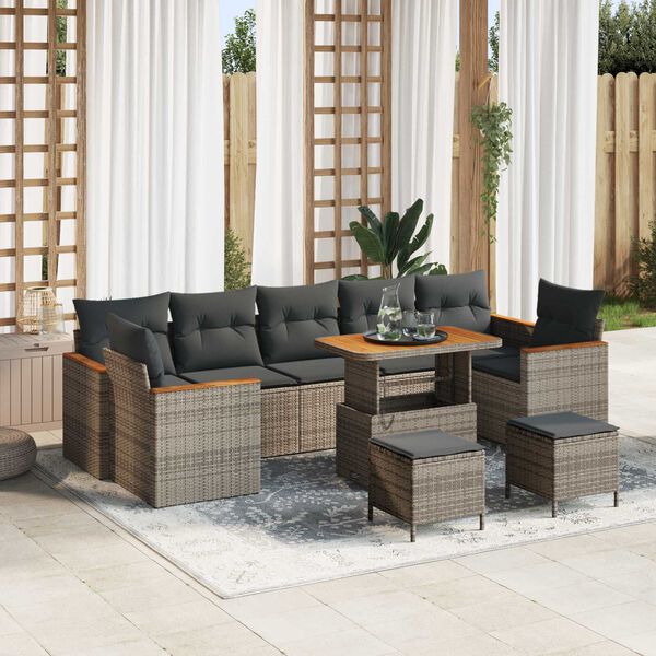 vidaXL Gartensofa-set mit Kissen 10 pcs Grau Poly Rattan