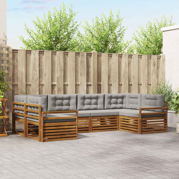 vidaXL Outdoor-Sofagarnitur mit Kissen 6 pcs Nat&uuml;rlich und Hellgrau