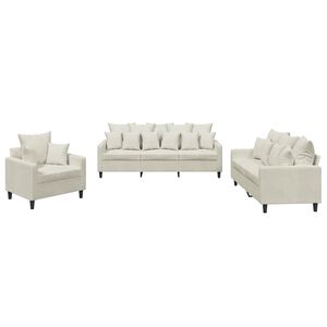 vidaXL 3-tlg. Sofagarnitur mit Kissen Creme Samt