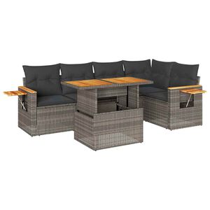 vidaXL 6-tlg. Garten-Sofagarnitur mit Kissen Grau Poly Rattan Akazie