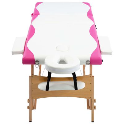 vidaXL Massageliege Klappbar 3-Zonen mit Holzgestell Weiß und Rosa