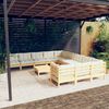 vidaXL 12-tlg. Garten-Lounge-Set mit Creme Kissen Kiefernholz