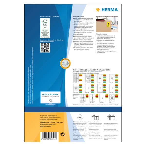 HERMA Universal-Etiketten Permanent A4 105x148 mm 100 Bl&auml;tter Gelb