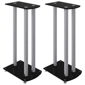 vidaXL Lautsprecher-St&auml;nder 2 Stk. Schwarz & Silbern Hartglas 3 S&auml;ulen