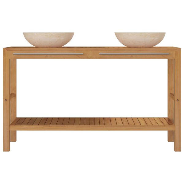 vidaXL Waschtisch Massivholz Teak mit Waschbecken Marmor Creme