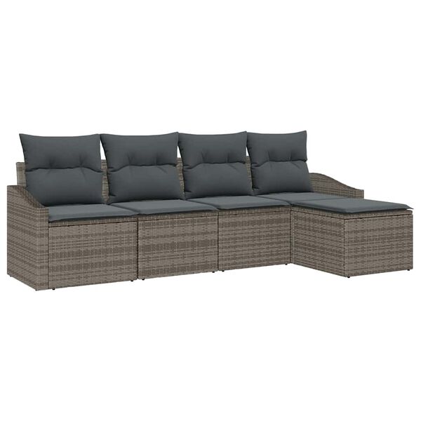 vidaXL Sofa Set mit Kissen 5 pcs Grau Poly Rattan