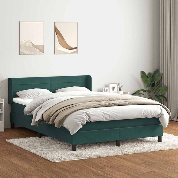 vidaXL Boxspringbett mit Matratze Dunkelgr&uuml;n 160x220 cm Samt