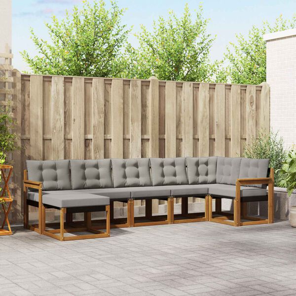 vidaXL Outdoor-Sofagarnitur mit Kissen 7 pcs Nat&uuml;rlich und Hellgrau