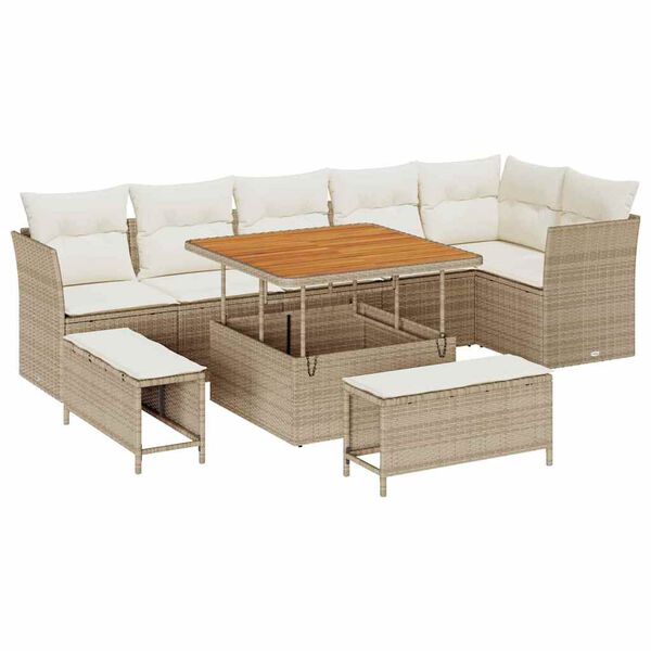 vidaXL Garten-Sofa-Set mit Kissen mit Speicher 9 pcs Beige und Creme