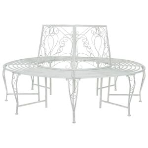 vidaXL Baumbank 8-Sitzanzahl &Oslash; 160 x 89 cm Stahl Antik Wei&szlig; Rund