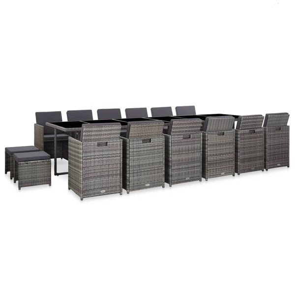 vidaXL 17-tlg. Garten-Essgruppe mit Auflagen Poly Rattan Grau