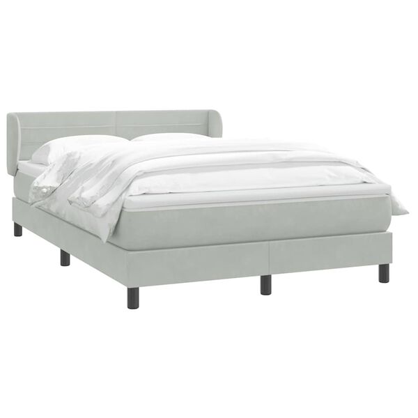 vidaXL Boxspringbett mit Matratze Hellgrau 160x220 cm Samt