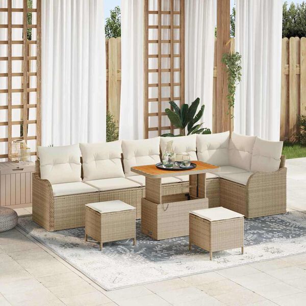vidaXL Garten-Sofa-Set 9 pcs Beige Poly-Rattan