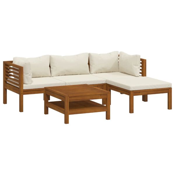 vidaXL 5-tlg. Garten-Lounge-Set mit Creme Kissen Massivholz Akazie