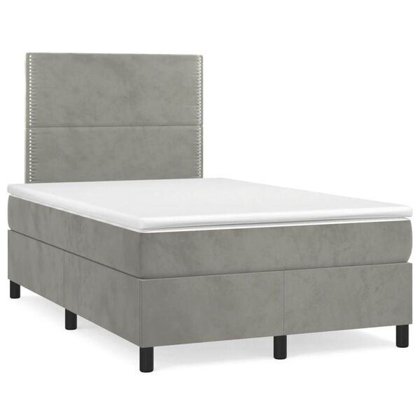 vidaXL Boxspringbett mit Matratze Hellgrau 120x190 cm Samt