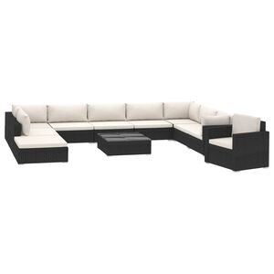 vidaXL 11-tlg. Garten-Lounge-Set mit Auflagen Poly Rattan Schwarz