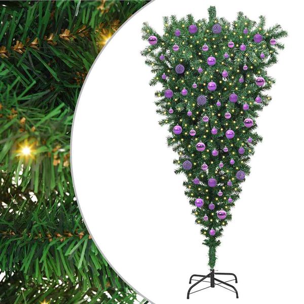 vidaXL Umgedrehter Kunst Weihnachtsbaum mit Kugelset Gr&uuml;n 180 cm PVC