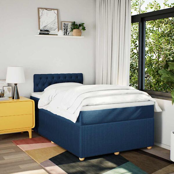 vidaXL Boxspringbett mit Matratze Blau 120x190 cm Stoff