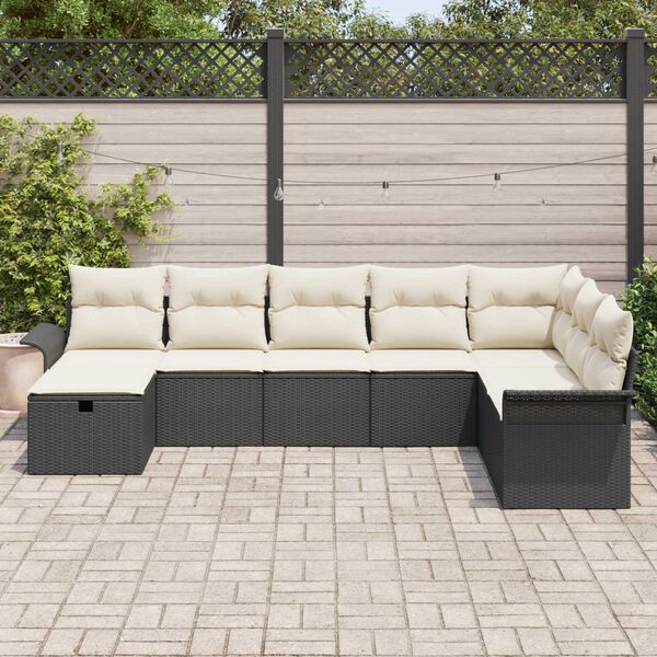 vidaXL Garten-Sofa-Set mit Kissen 8 pcs Schwarz Poly Rattan