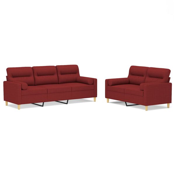 vidaXL 2-tlg. Sofagarnitur mit Kissen Weinrot Stoff