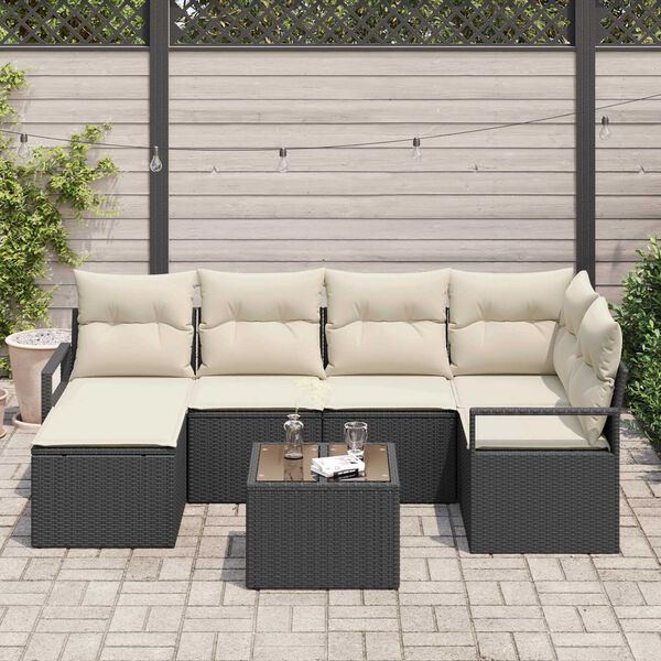 vidaXL Sofa Set mit Kissen 7 pcs Braun und Creme Poly-Rattan