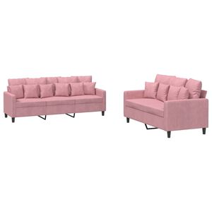 vidaXL 2-tlg. Sofagarnitur mit Kissen Rosa Samt