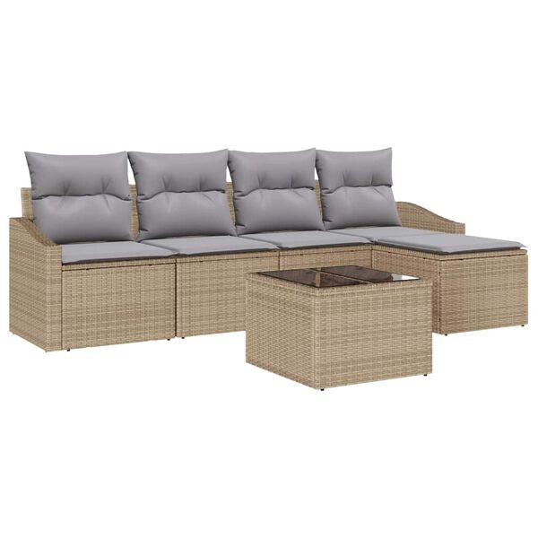 vidaXL Sofa Set mit Kissen 6 pcs Beige Poly-Rattan