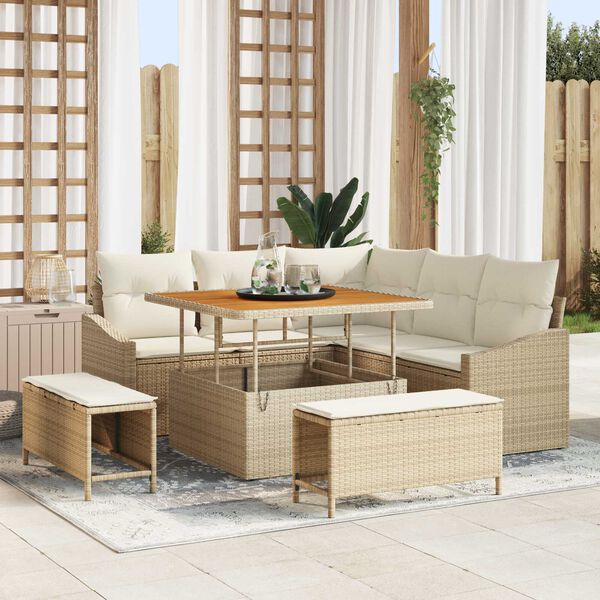 vidaXL Garten-Sofa-Set mit Kissen 8 pcs Beige Poly Rattan