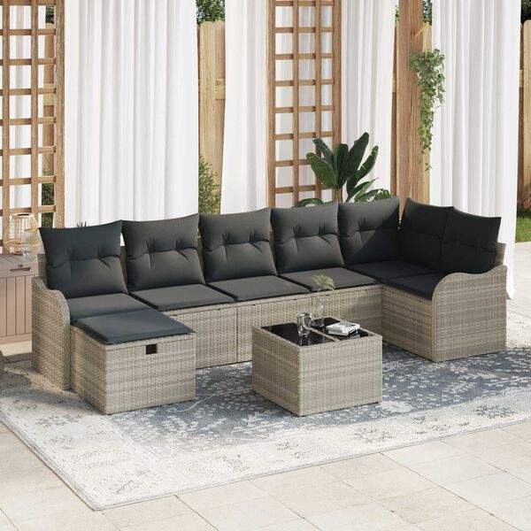vidaXL Garten-Sofa-Set mit Kissen 8 pcs Hellgrau Poly Rattan