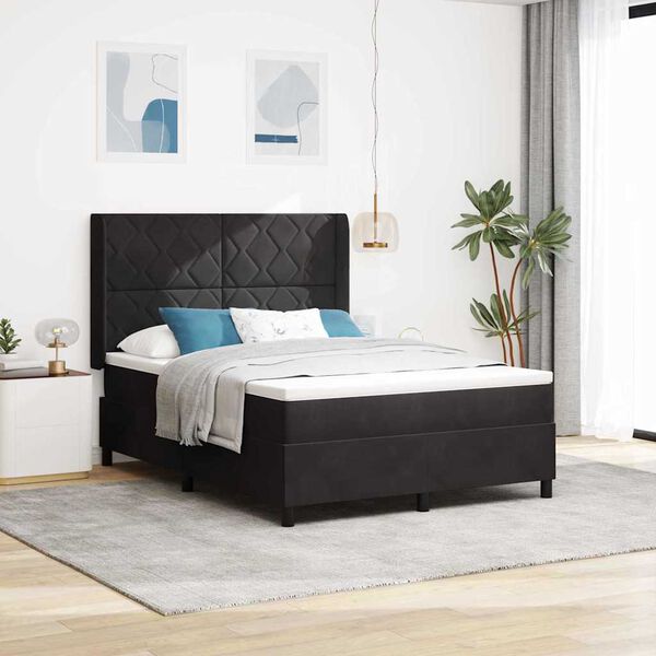 vidaXL Boxspringbett mit Kopfteil Schwarz 140 x 190 cm Samt