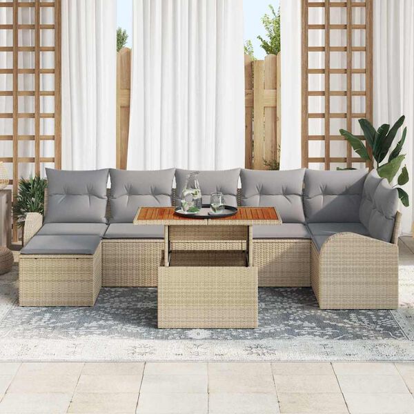 vidaXL Garten-Sofa-Set mit Kissen 8 pcs Beige und Hellgrau