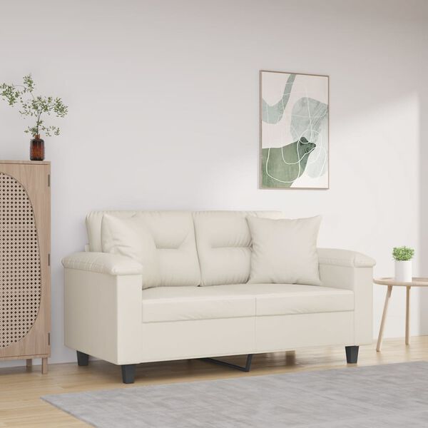 vidaXL 2-Sitzer-Sofa mit Kissen Creme 120 cm Kunstleder