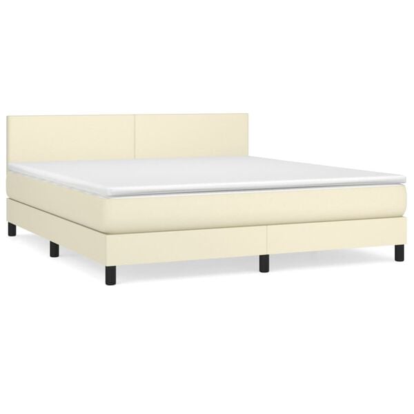 vidaXL Boxspringbett mit Matratze Creme 180x200 cm Kunstleder