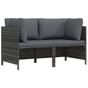 vidaXL 2-Sitzer-Gartensofa mit Polstern Grau Poly Rattan