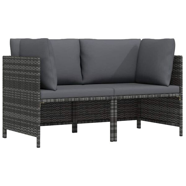 vidaXL 2-Sitzer-Gartensofa mit Polstern Grau Poly Rattan