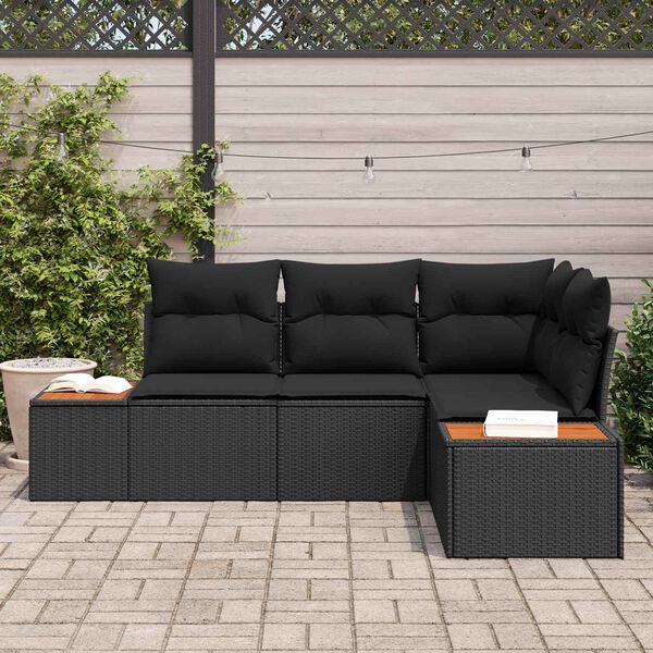 vidaXL Gartensofa-set mit Kissen mit Speicher 4 pcs Schwarz Polyrattan