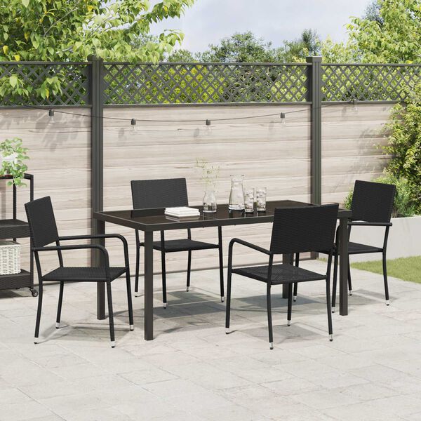 vidaXL Garten Essgruppe mit Kissen 5 pcs Schwarz Poly-Rattan