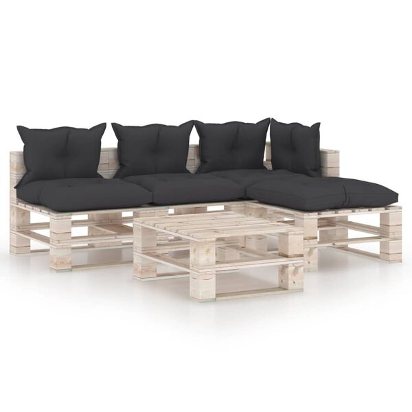 vidaXL 5-tlg. Garten-Lounge-Set aus Paletten mit Kissen Kiefernholz