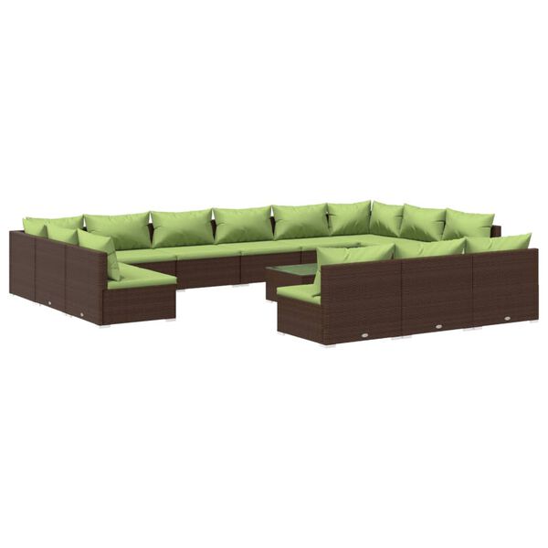 vidaXL 14-tlg. Garten-Lounge-Set mit Kissen Braun Poly Rattan