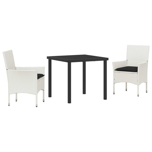 vidaXL Garten Essgruppe mit Kissen 3 pcs Wei&szlig; Poly-Rattan