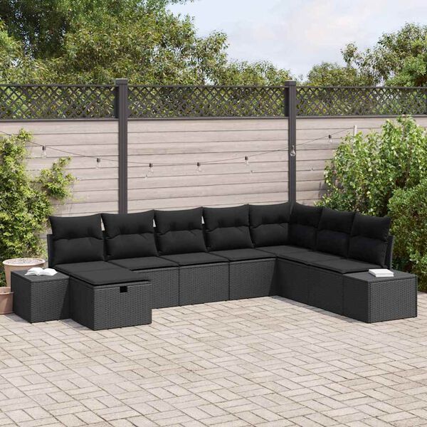 vidaXL Garten-Sofa-Set mit Kissen 8 pcs Schwarz Poly Rattan