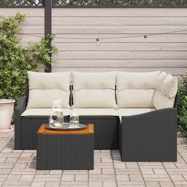 vidaXL Gartensofa-set mit Kissen 5 pcs Schwarz Poly-Rattan