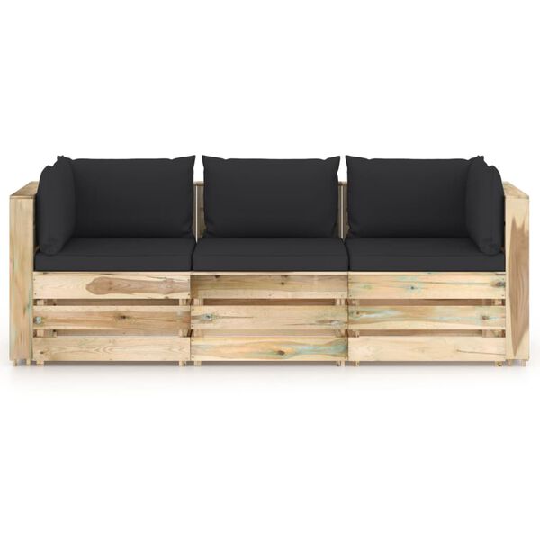 vidaXL 3-Sitzer Outdoor-Sofa mit Kissen Gr&uuml;n Impr&auml;gniertes Holz