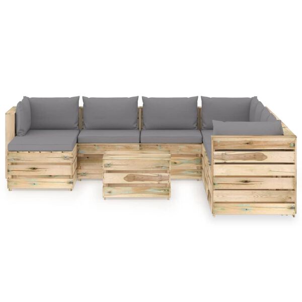 vidaXL 9-tlg. Garten-Lounge-Set mit Kissen Gr&uuml;n Impr&auml;gniertes Holz